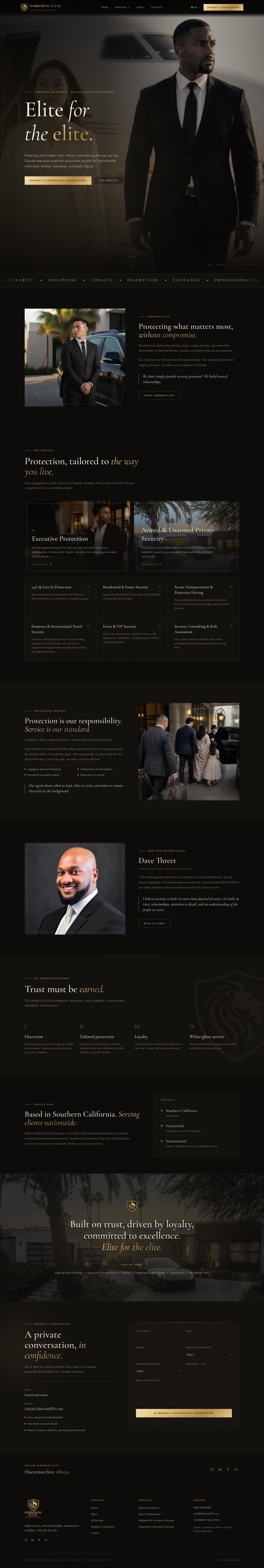 Full-length Gibborim Elite Protection Services homepage design