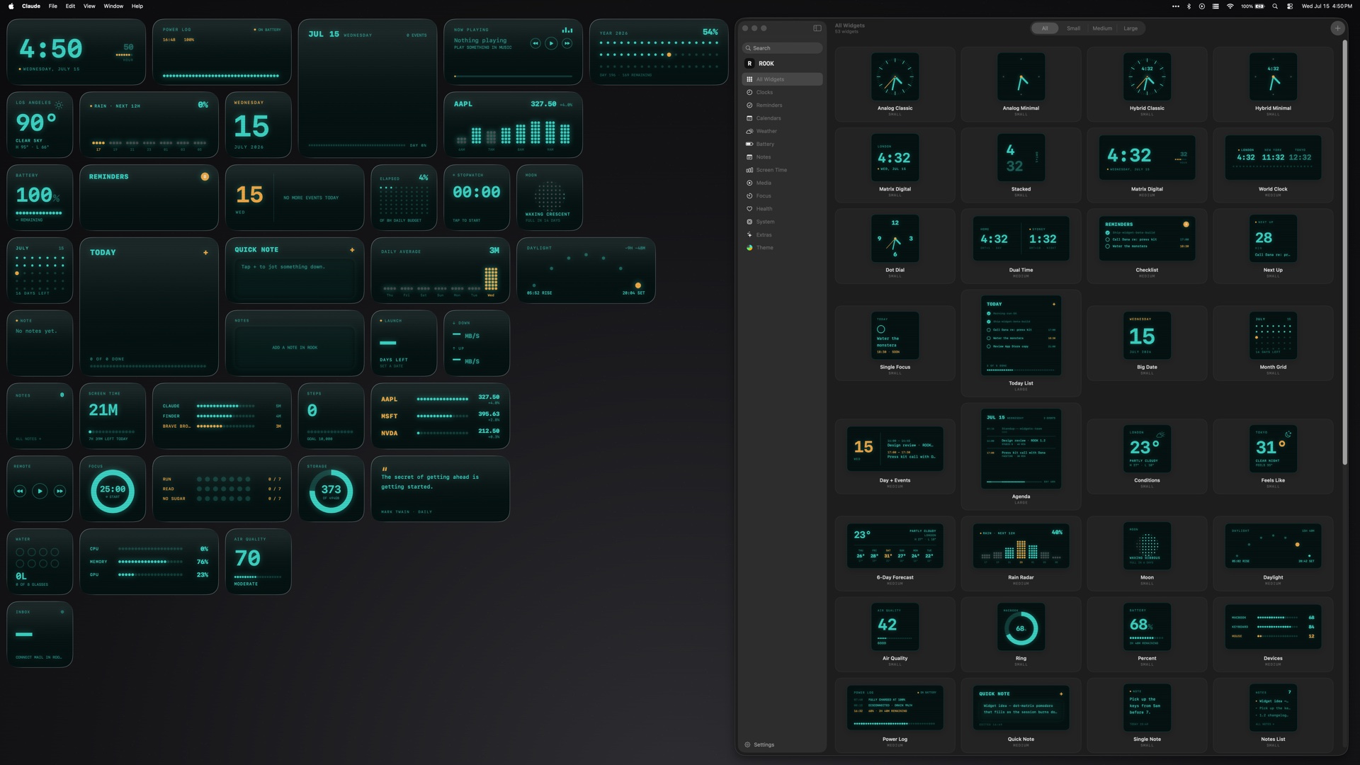 53 widgets and the gallery, in Green Phosphor