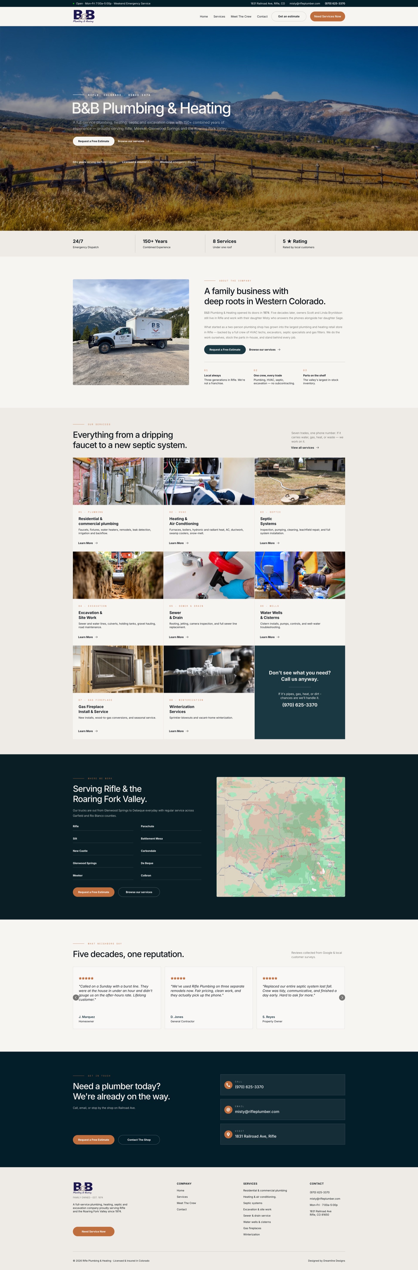 Full-length B&B Plumbing & Heating homepage design