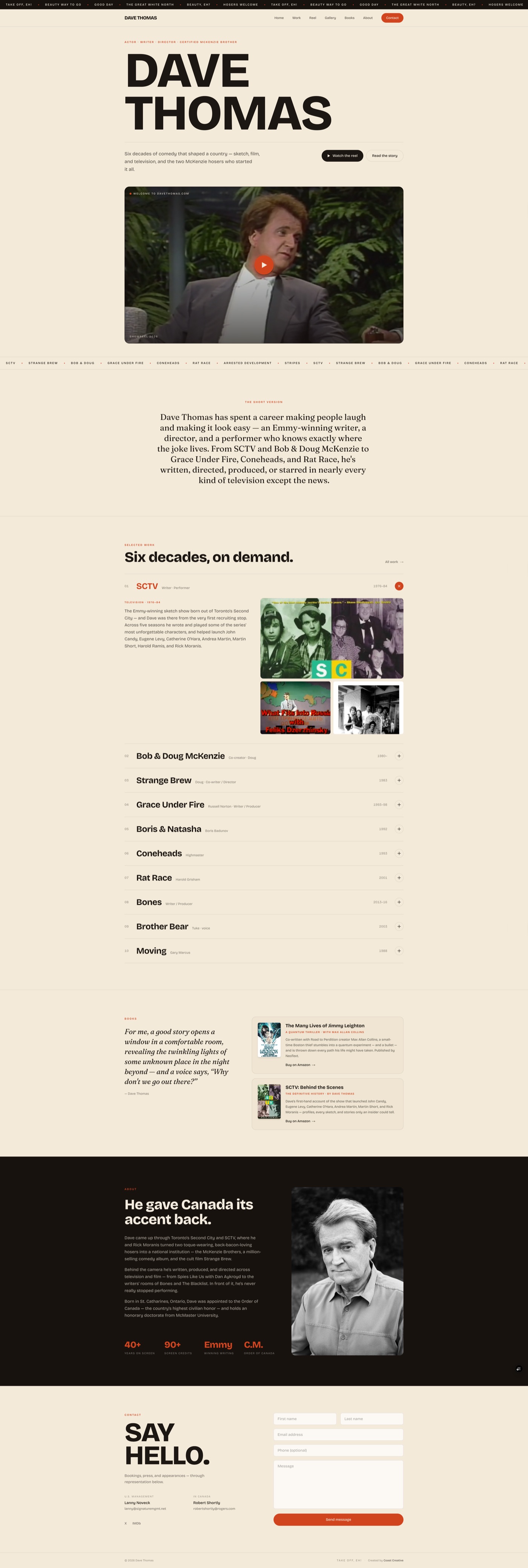 Full-length Dave Thomas homepage design