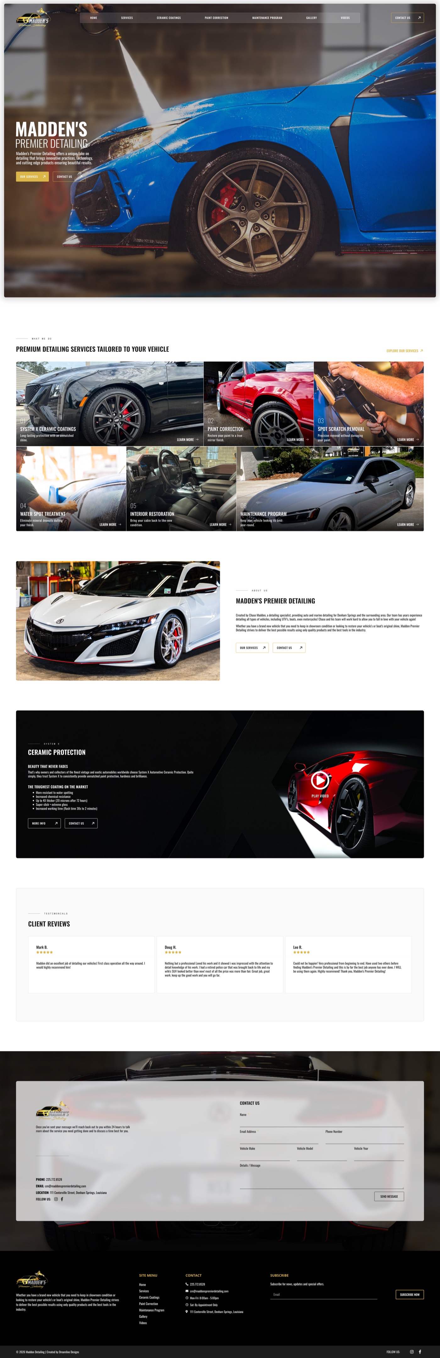 Full-length Madden's Premier Detailing homepage design