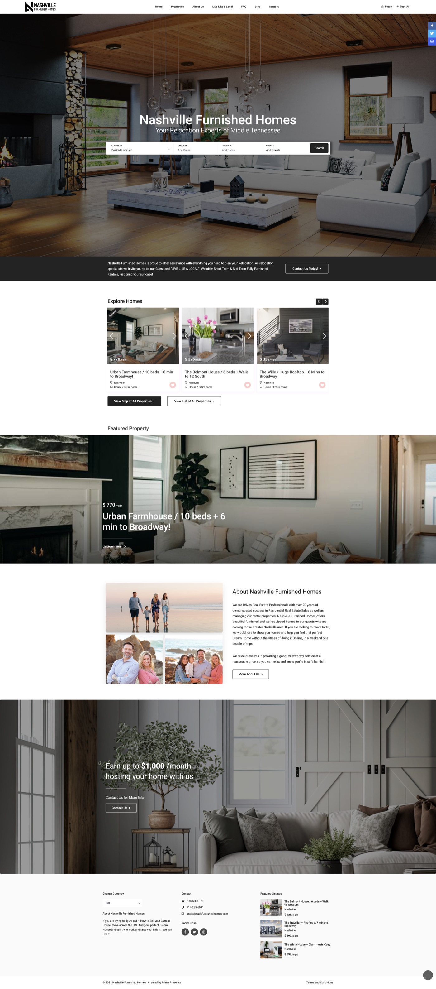 Full-length Nashville Furnished Homes homepage design